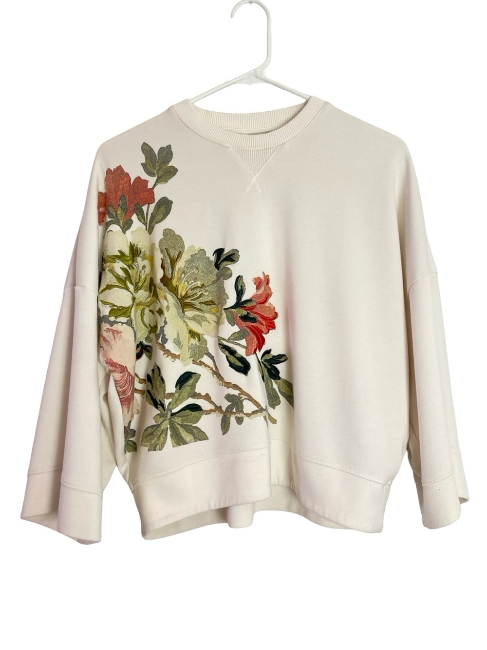 Ted Baker Floral Sweatshirt Womens Size XS 0 Embroidered 3/4 Sleeve Boxy Fit